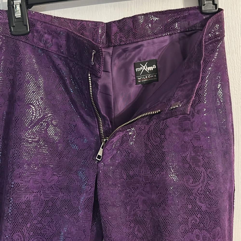 Maxima Wilsons Purple Suede Leather Flare Fit Vintage Pants Size 10